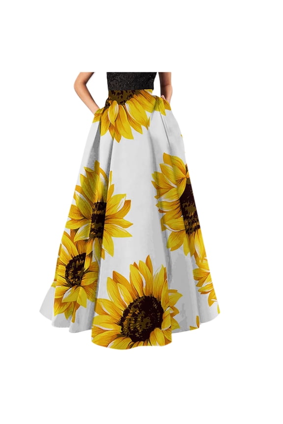 Mustard Yellow Women Beach Formal Prom Party Evening Gowns Festival Skirt for Women Floral Print Loose Fit Bohemian Hawaiian High Waisted Tropical Maxi Long Skorts 2025 XL