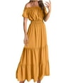 thumbnail image 1 of Mustard Yellow Juniors Maxi Long Dress Homecoming Dress for Women Short Sleeve Off The One Shoulder Formal Prom Party Evening Gowns Elegant Fall Summer 2025 Clothes Fashion S, 1 of 9