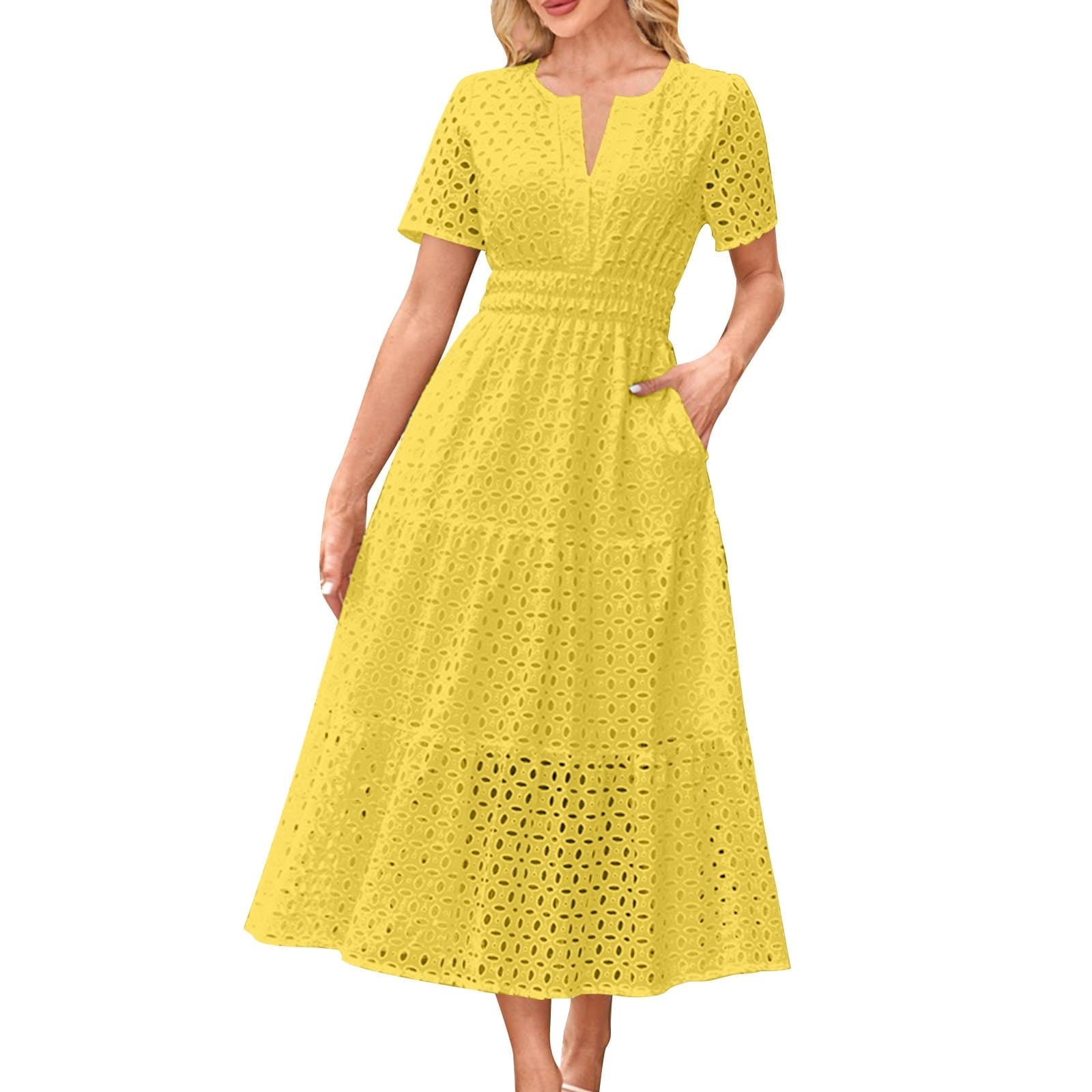 long sleeve formal christmas party dress Yellow Short Dress main image 0