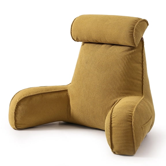 Mustard Yellow Large Corduroy Bed Rest Pillow with Arms for Reading, Watching TV and Relaxing