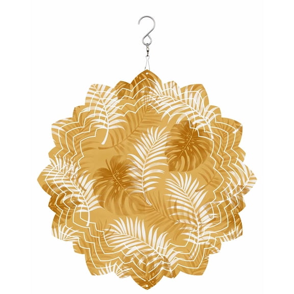 Mustard Yellow Leaf Wind Spinner for Garden Yard 8In, Modern Mustard Yellow Palm Leaf Monstera 3D Stainless Steel Kinetic Hanging Wind Spinners Rustproof Outdoor Decor for Lawn Patio Home