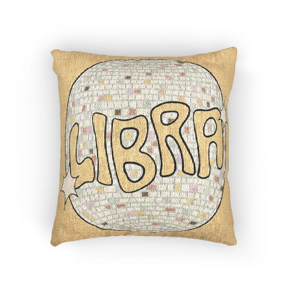 Mustard Yellow Libra Disco Ball Decorative Woven Pillow, 17 x 18 in, Living Room Decor