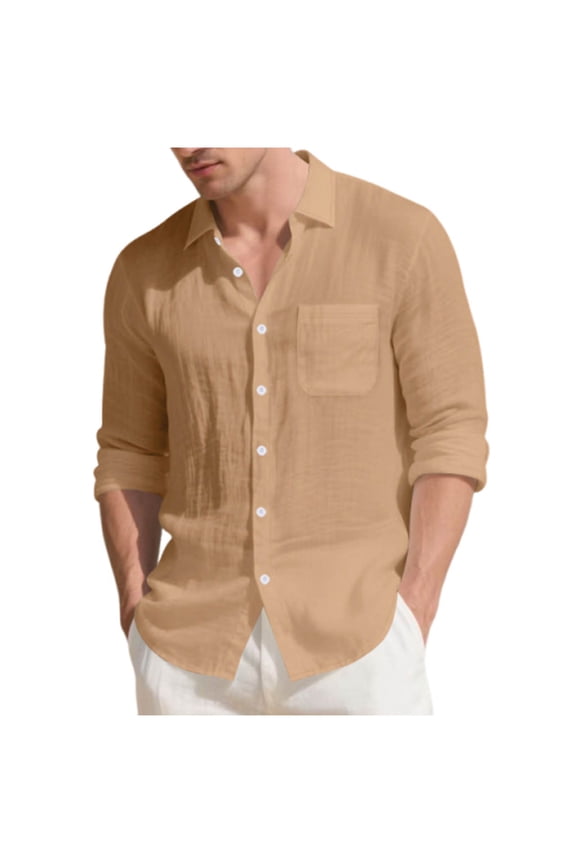 Mustard Yellow Lounge Button Up Outfits for Mens Summer Fall Long Sleeve Turtle Neck Faux Gauze Linen Cardigan Basic Outerwear Man 2026 Soft Comfy Clothes Trendy Y2K L