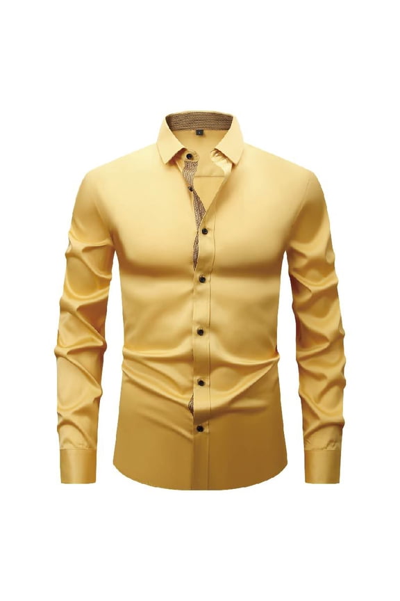Mustard Yellow Man Thin Basic Tops Color Block Lightweight Blouse for Man Long Sleeve Turtleneck Work Elegant Uniform Summer Fall Shirts 2026 Clothing Trendy XL
