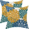 thumbnail image 1 of Mustard Yellow Navy Blue Pillow Covers 18x18 Inch Set of 2 Teal Dahlia Floral Decor Throw Pillows Summer Modern Geometry Flower Outdoor Decorative Cushion Cases for Sofa Couch Bed Decorations, 1 of 6
