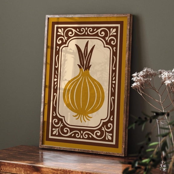 Mustard Yellow Onion Art Vintage Rococo Kitchen Decor Unframed Paper Print
