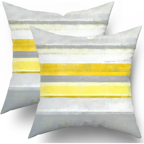 Mustard Yellow Pillow Covers 18x18 Set of 2 Light Yellow Grey Gray Modern Abstract Art Striped Throw Pillows Farmhouse Outdoor Decorative Pillowcase