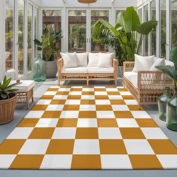 Mustard Yellow Plaid 9'x12' Large Area Rugs Modern Checkerboard Plaid Repeating Pattern Washable Area Rugs Non-Slip Indoor Floor Mats Large Carpet for Living Room Bedroom Dining Room