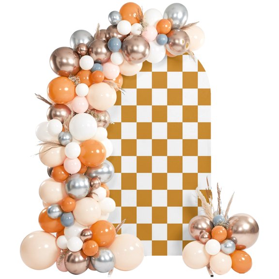 Mustard Yellow Plaid Arch Backdrop Cover 4 FT, Modern Checkerboard Plaid Repeating Pattern Wedding Arch Cover Stretchy Backdrop Stands Covers for Birthday Party Ceremony Banquet Decor