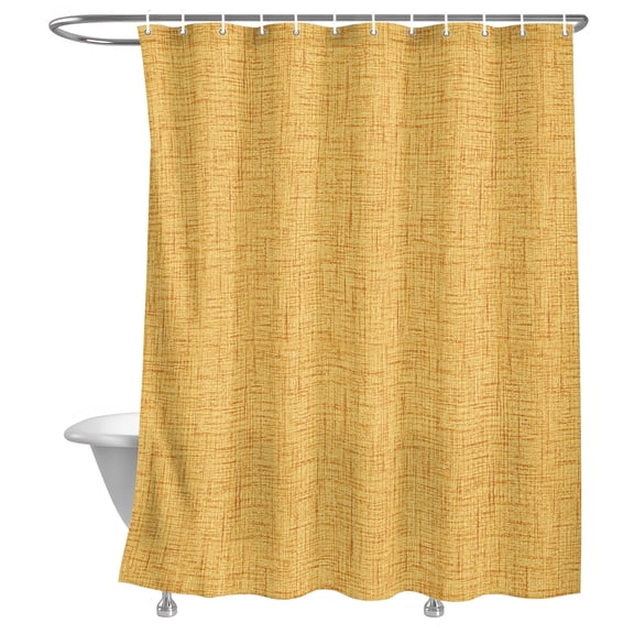 Mustard Yellow Solid Shower Curtain, Minimalist Cloth Rustic Yellow Linen Texture Lightweight Waterproof Fabric Shower Curtain with Rustproof Grommets for Bathroom Bathtub 36x72in