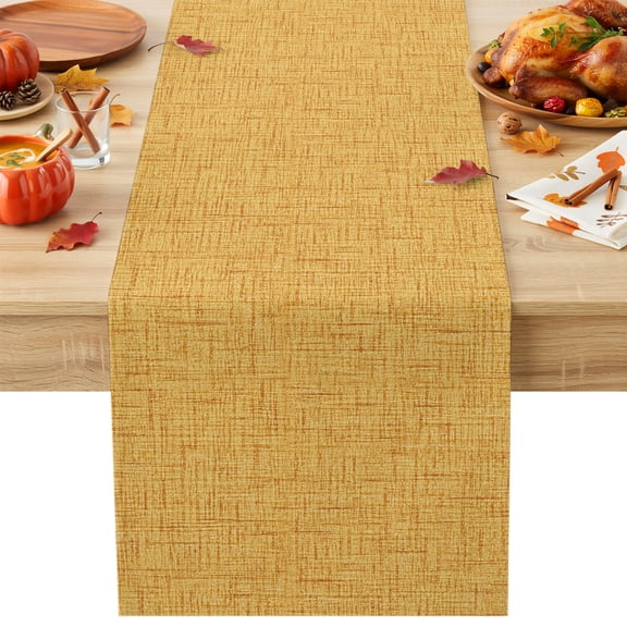 Mustard Yellow Solid Table Runner 13x60 Inch Minimalist Cloth Rustic Yellow Linen Texture Cotton Linen Dining Table Runner Ideal for Dresser Kitchen Coffee Tables - Machine Washable