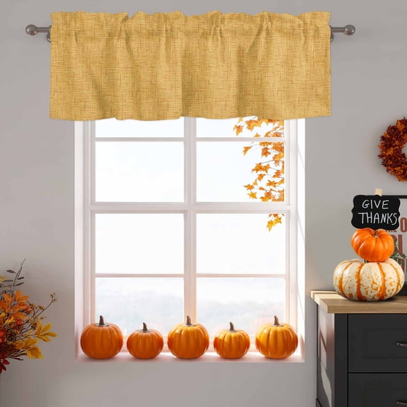 Mustard Yellow Solid Window Valance for Kitchen, Minimalist Cloth Rustic Yellow Linen Texture Rod Pocket Short Curtains for Bathroom Bedroom Window, Light Filtering Decorative Valances 54x18 Inch