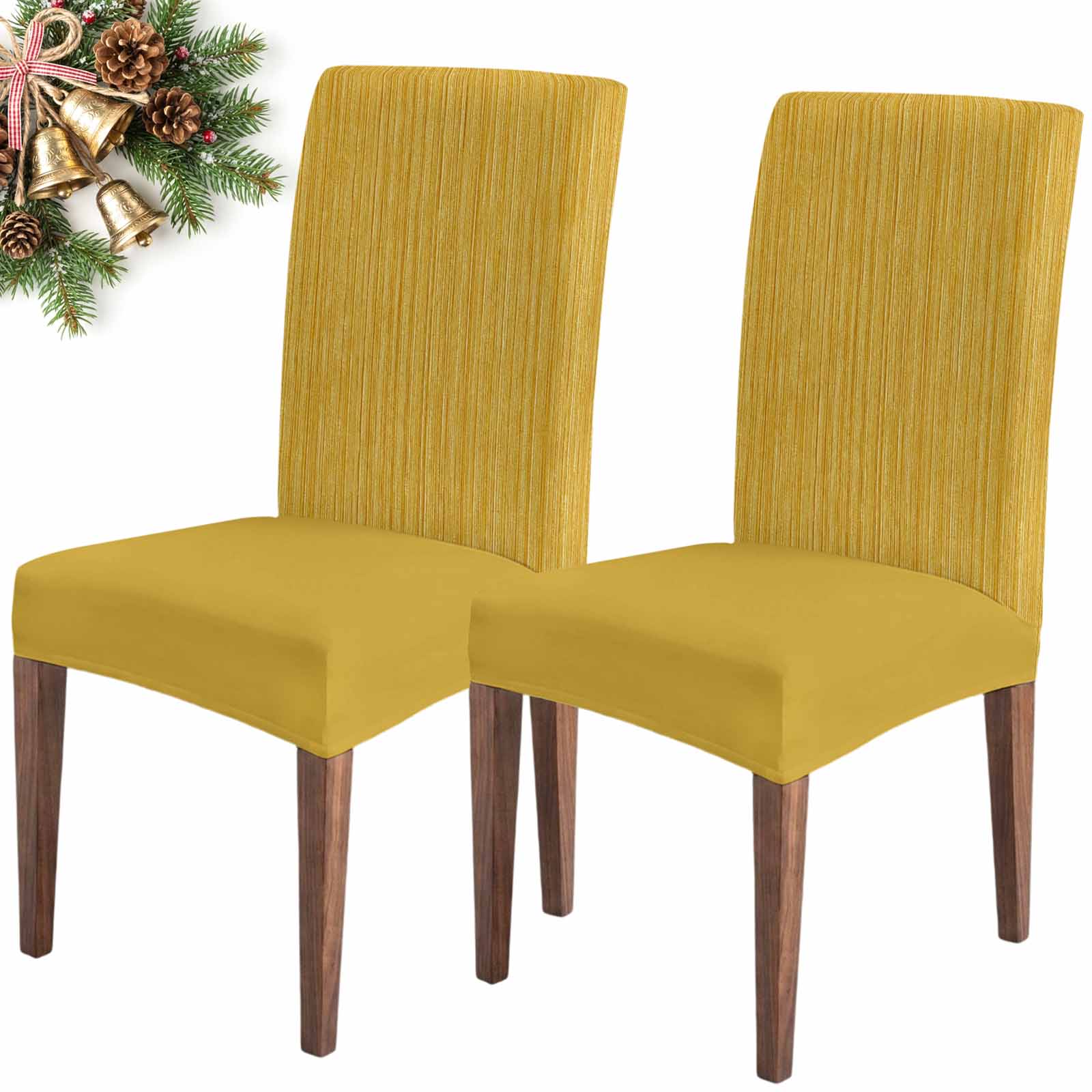 Mustard Yellow Stripe Dining Chair Covers Set of 2, Country Vintage ...
