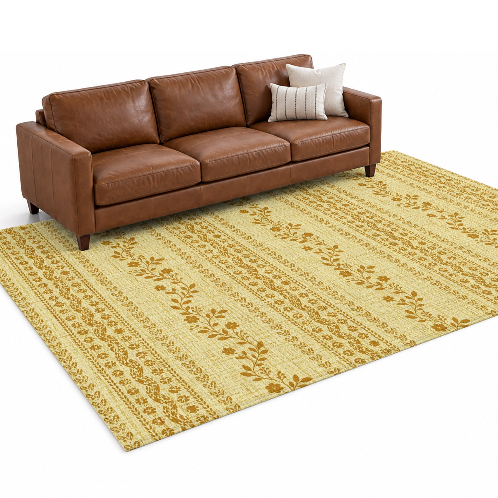 Throws Texture Mustard Yellow Stripe Washable Living Room Rugs 9'x12', Minimalist ...
