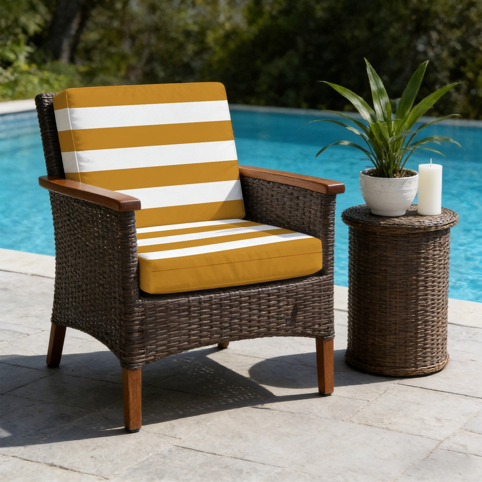 Mustard Yellow Stripes Outdoor Cushion Covers, Modern Artistic Parallel ...