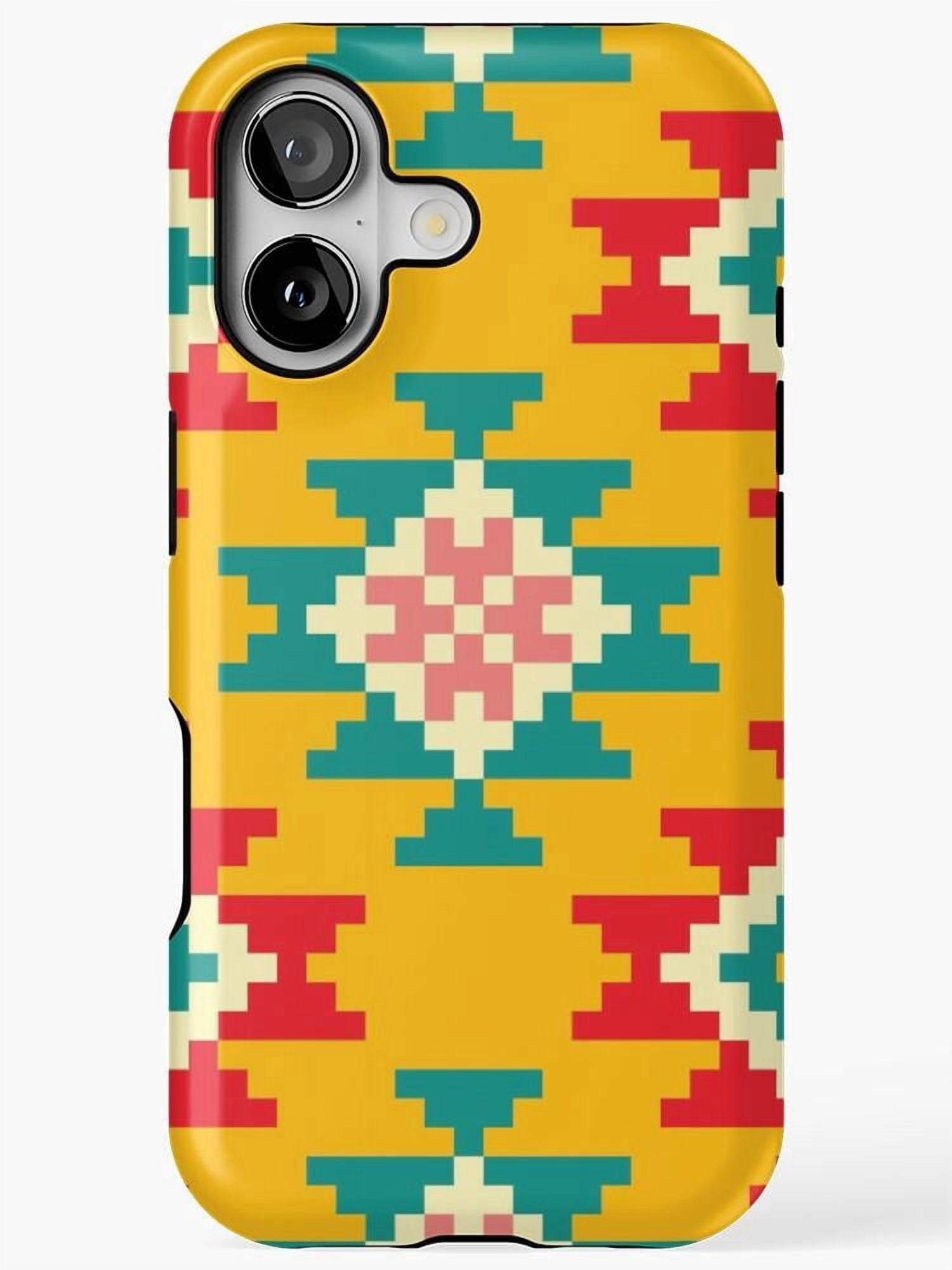 Mustard Yellow, Teal, Red and Cream Pixel Geometric Mosaic Tough Case ...
