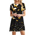 thumbnail image 1 of Mustard Yellow Teen Girls Butterfly Graphic Loose Fit Boat Neck Spandex Dresses for Women Short Sleeve Midi Knee Length Brunch Summer Fall 2025 Clothing Trendy XXL, 1 of 6