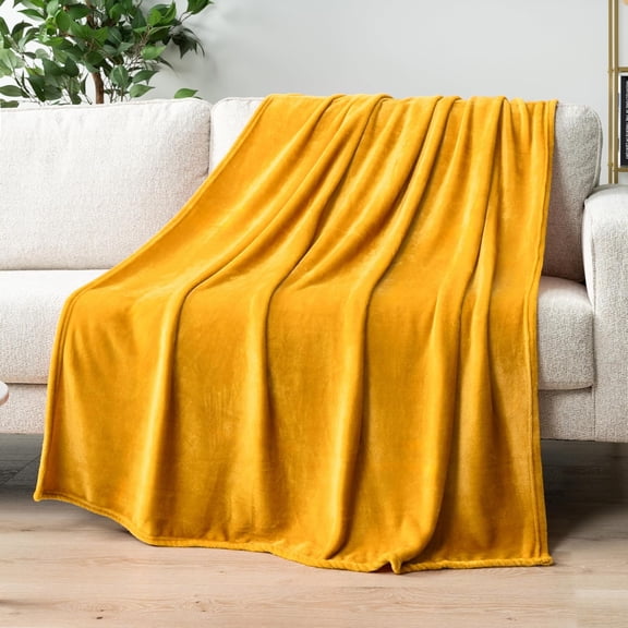 Mustard Yellow Throw Blanket for Couch, Gold Soft Fuzzy Flannel Throw for Sofa, Luxury Plush Microfiber Bed Blanket, Cozy Home Decorative Velvet Gift Blanket, 50x60