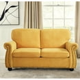 thumbnail image 1 of Mustard Yellow Velvet 2 Seater Couch With High Foam, Solid Wood Legs, Loose Back Cushions For Apartment Decor In Yellow, Office Use, 1 of 4