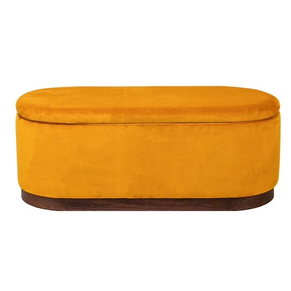 Mustard Yellow Velvet and Wood Storage Bench Modern Design Style Entryway