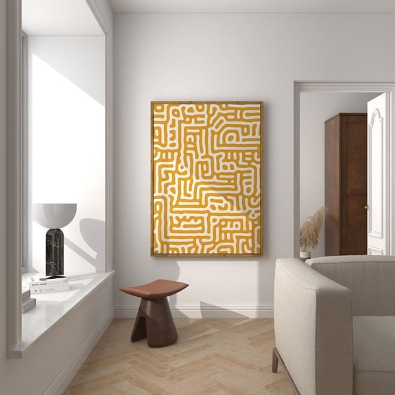 Mustard Yellow Wall Art, Mustard Yellow Mid Century Modern Decor, Mustard Yellow Abstract Maze Art Poster, Wall Art Home Decor, 16x24 UNFRAMED