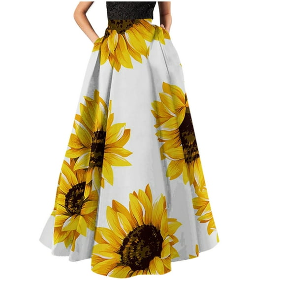 Mustard Yellow Women Beach Formal Prom Party Gowns Evening Vacation Skort for Women Floral Graphic Maxi Long Loose Fit Boho Hawaiian High Waisted Tropical Skirt 2025 L