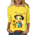 thumbnail image 1 of Mustard Yellow Women Kawaii Animal Tshirts Sun Graphic Loose Fit Tops Tee for Teen Girls 3/4 Length Sleeve Boat Neck Lounge Fall Summer Tee Shirt 2025 Clothes 3XL, 1 of 5