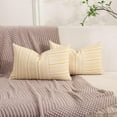 thumbnail image 1 of Mustard Yellow and Beige 12x20 Farmhouse Pillow Covers Set of 2 Linen Striped Patchwork Boho Lumbar Pillow Cover for Living Room Couch and Sofa, 1 of 6