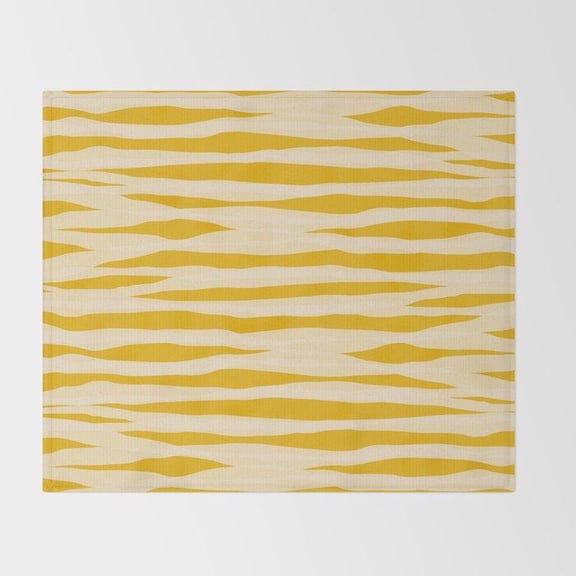 Mustard Yellow and Cream Wavy Stripe Fleece Blanket, Polyester Fleece Fabric, 280 GSM
