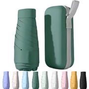 Mustarpicking UPF 50+ Mini Travel Umbrella with Case, Compact Lightweight Sun Parasol for Women and Men Dark green