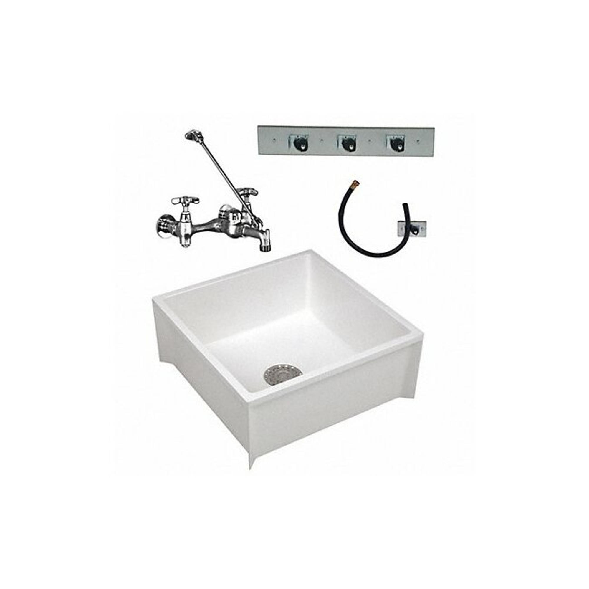 White Marbelized SMC Fiberglass Square Mop Sink with Brass Faucet