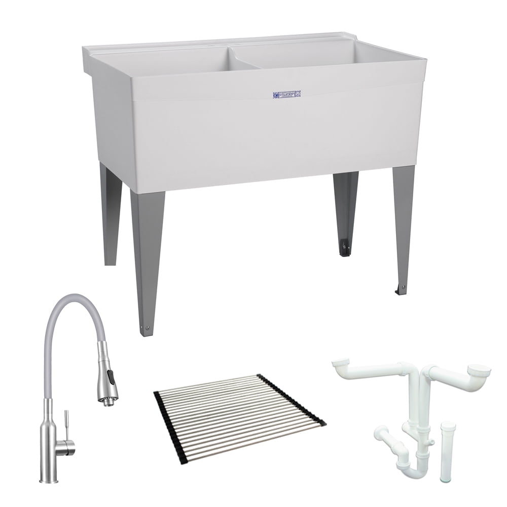 Mustee K27F 25in x 40in 2Basin White Freestanding Laundry Sink with
