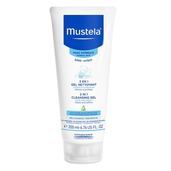 Mustela Baby 2 in 1 Cleansing Gel, Body Wash & Shampoo with Natural Avocado Perseose, 6.7 Oz