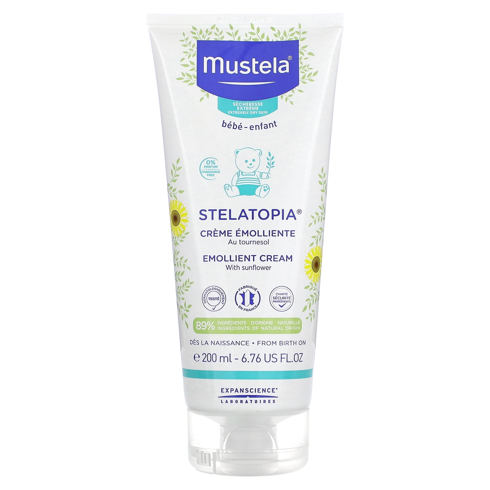 Stelatopia, Emollient Cream with Sunflower, Fragrance Free, 6.76 fl oz (200 ml), Mustela