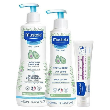 Mustela Gentle Cleansing Gel 500 ml Body Lotion 300 ml. Vitamin Barrier 1-2-3 Cream Set