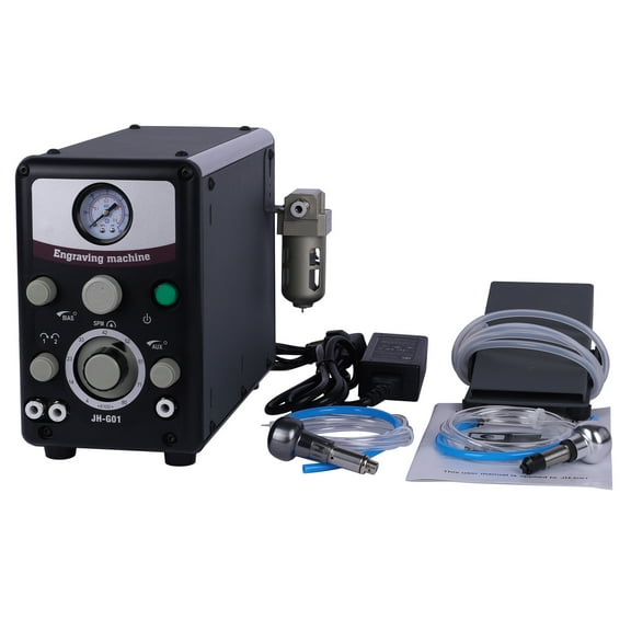 Mustrod 110V/60HZ Pneumatic Engraving Machine Jewelry Engraver Double Head 400-8000 RPM Black