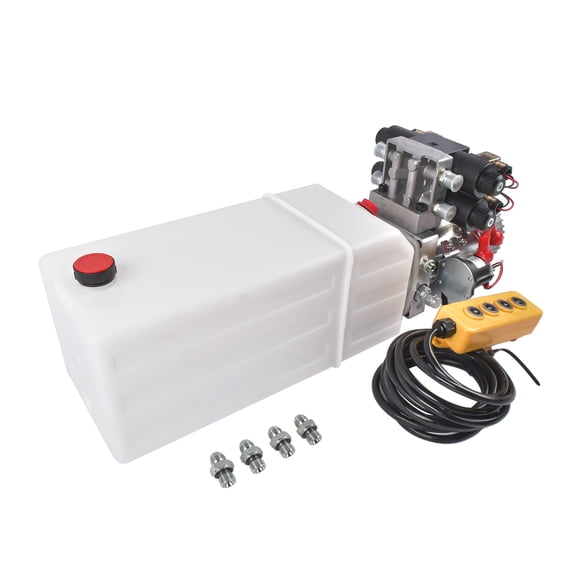 Mustrod 12V DC Dump Trailer Hydraulic Pump 8 Quart Double Acting Hydraulic Power Unit 3200 PSI 2.0 GPM for Scissor Lifts