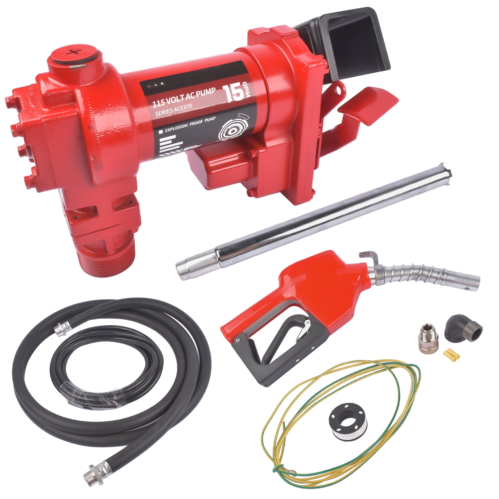 Mustrod 15GPM 115V Fuel Transfer Pump w/ Automatic Nozzle for Gas Diesel Gasoline Truck Tractor Red