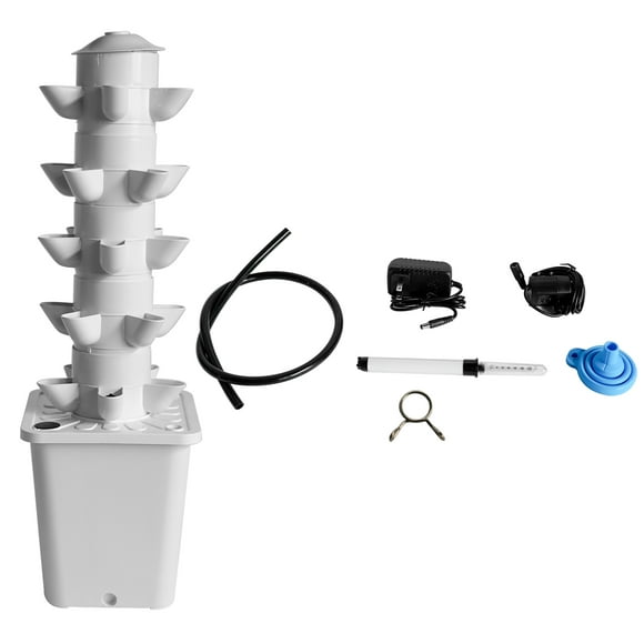 Mustrod 25-Plants White Hydroponic Growing System Kit Indoor Vertical Tower Garden Planter with Pump