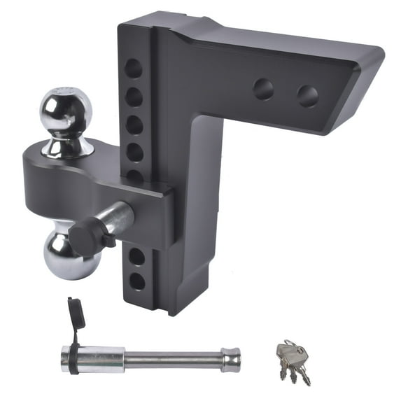 Mustrod Fits 2.5" Receiver Aluminum Trailer Hitch Adjustable 8" Drop/Rise 2" & 2-5/16" Balls 18500LBS w/2 Locks