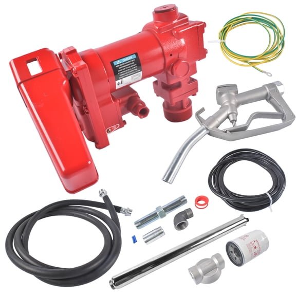 Mustrod High Flow 20 GPM Cast Iron Fuel Transfer Pump 12V w/ Manual Nozzle for Gasoline Diesel Kerosene