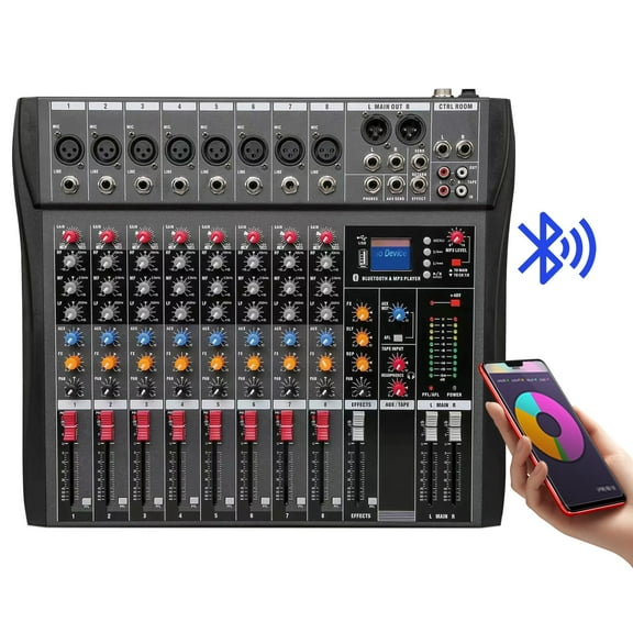 Mustrod Professional 8Channel Audio Mixer Sound Board Bluetooth USB Live Studio Sound Mixing Console