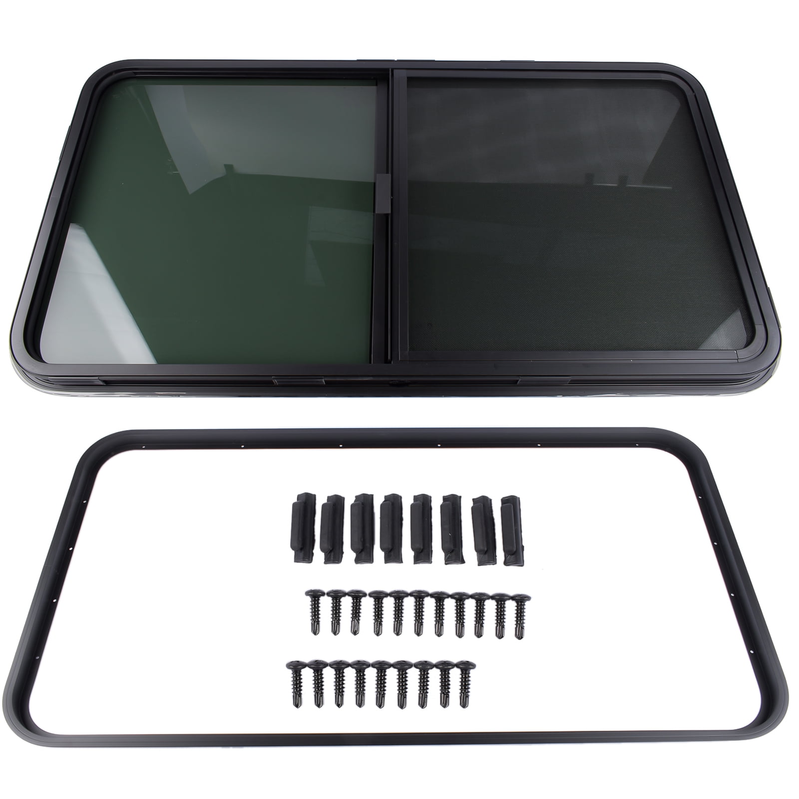 Mustrod RV Window Horizontal Sliding Black Glass 42