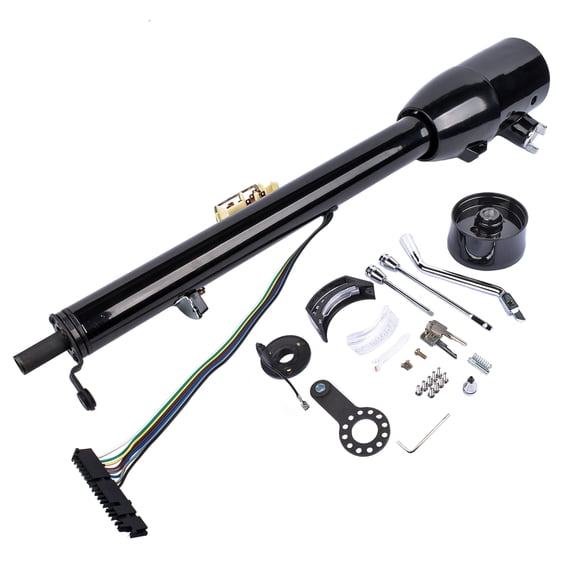 Mustrod Universal 28'' Tilt Automatic Steering Column Floor Shift Hot Rod w/ Wheel Adapter Key Black