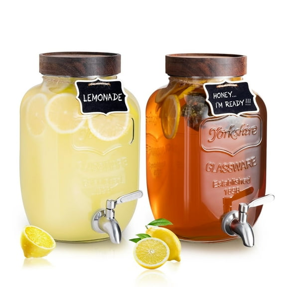 Mustry Glass Drink Dispenser for Parties, 1 Gallon Beverage Dispenser with Spigot Solid Stainless Steel, Used as Lemonade Dispenser Sun Tea Jar Kombucha Jar, Set of 2