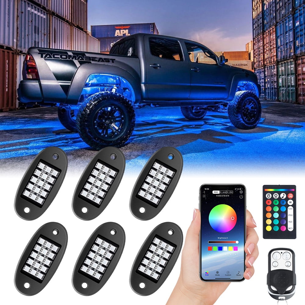 Mustwin LED Rock Lights for Cars \u0026 UTVs - RGB 6 Pods Underglow Neon Light Kits Multicolor with APP \u0026 RC Remote Control