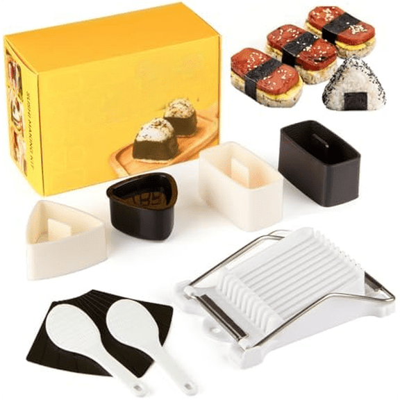 Musubi Press Mold Kit, Includes 2 Musubi Makers, 2 Onigiri Molds, 2 Rice Paddles, Temaki Roller & Luncheon Meat Slicer Easy to Clean, Dishwasher Safe$$Home Decor, Kitchen, & Other