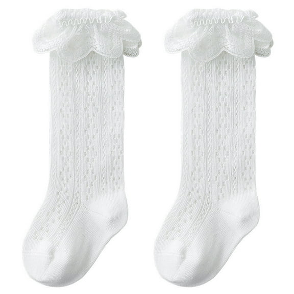 Musuos 0-3 Years Toddler Girls Knee High Socks Summer Breathable Knit Lace Ruffle Princess Socks for Daily Casual
