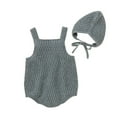 thumbnail image 1 of Musuos 2 Pcs Baby's Sleeveless Knitted Vest Romper, Solid Color Lace-up Hat, 1 of 5