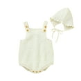 thumbnail image 1 of Musuos 2 Pcs Baby's Sleeveless Knitted Vest Romper, Solid Color Lace-up Hat, 1 of 5